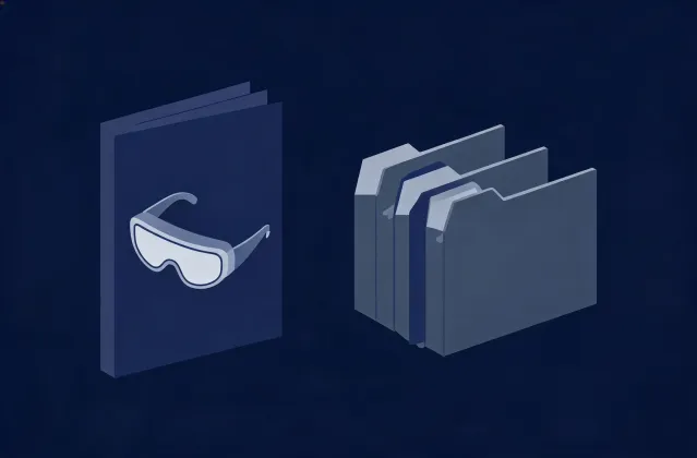 Illustration of a safety goggles specification brief handing off to quotation folders